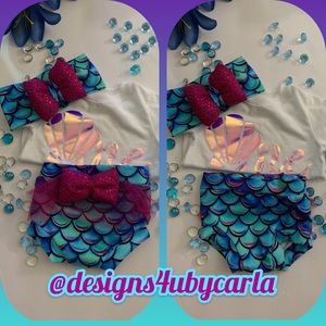 Mermaid bummie/headwrap/tshirt set